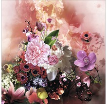 Blumenarrangement mit Pfingstrosen, Tulpen, Anemonen und Orchideen in einer Vase
