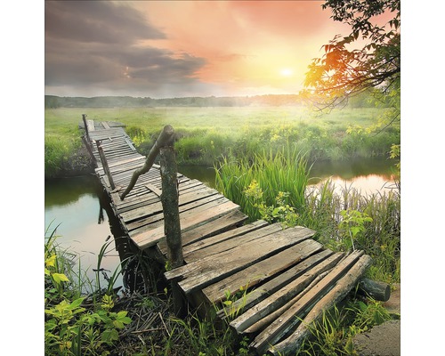 Pont en bois au-dessus d''un ruisseau dans un environnement rural