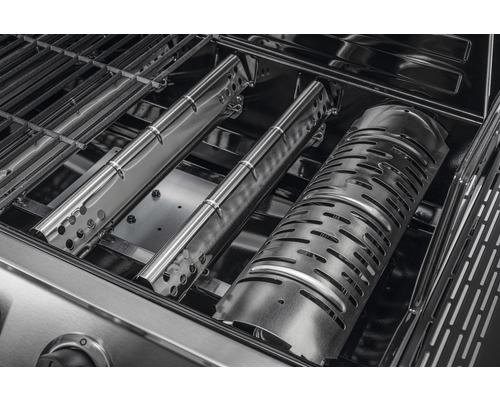 Innenansicht eines Gasgrills mit Brennern und Grillrost
