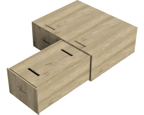 Regalsystem aus Holz mit Schubladen
