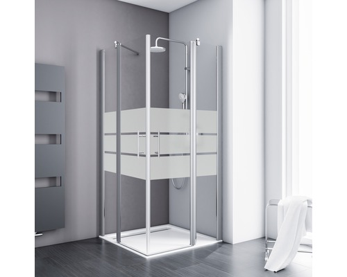 Eckeinstieg mit Pendeltür SCHULTE Alexa Style 2.0 ExpressPlus 90 x 90 cm Profil aluminium Glasdekor Depoli Light