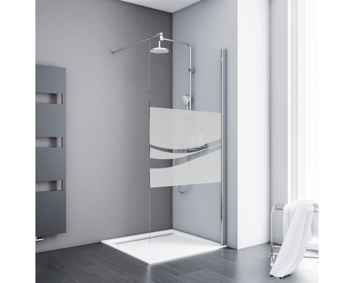 Walk In SCHULTE Alexa Style 2.0 ExpressPlus 100 cm Profil chrom Glasdekor Dezent Duschkabine mit Duschkopf, Duscharmatur und Duschtasse im Badezimmer