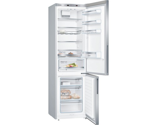Réfrigérateur-congélateur Bosch ouvert, avec tiroirs VitaFresh et BigBox inclus