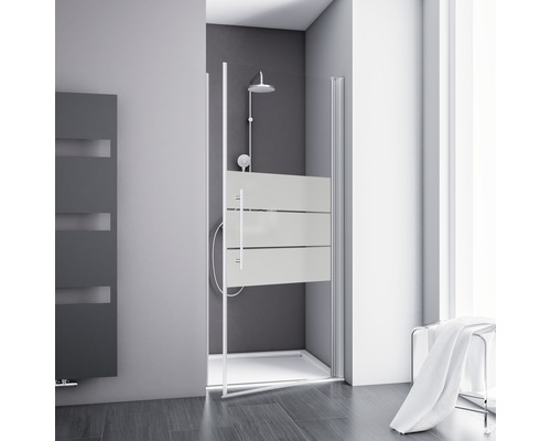 Porte de douche dans niche avec porte pivotante SCHULTE Alexa Style 2.0 ExpressPlus 90 cm couleur du profilé aluminium décor de vitre depoli light butée de porte à gauche butée de porte à droite poignée barre