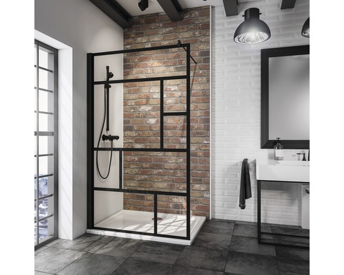 Paroi de douche à l'italienne SCHULTE ExpressPlus AlexaStyle 2.0 Black Style 140 cm décor atelier couleur de profilé noir