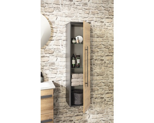 Armoire haute de salle de bain ouverte avec étagères en verre pour montage mural