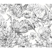 Schwarz-weißes Blumenmuster mit Blumen und Blättern