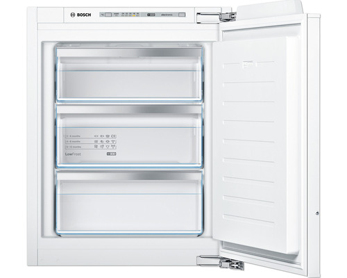 Congélateur Bosch blanc ouvert avec trois tiroirs