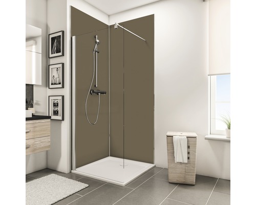 Panneau mural de douche SCHULTE ExpressPlus DecoDesign comme kit d'angle taupe 2x 90 x 210 cm avec profilés