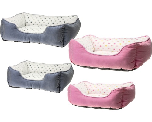 Plusieurs lits pour chiens rembourrés avec motif à pois