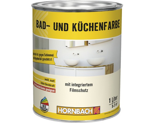 Peinture pour cuisine et salle de bains HORNBACH blanc 1 l Pot de peinture pour salle de bains et cuisine avec protection de film et protection contre les moisissures