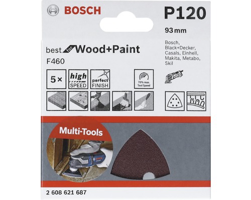 Bosch Schleifblatt Set P120 für Multitool, geeignet für Holz und Farbe