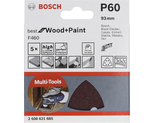 Bosch Set de feuilles abrasives P60, adapté pour le bois et la peinture