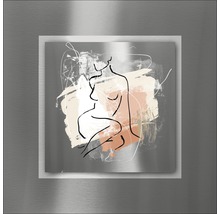 Tableau mural avec représentation abstraite de femme dans un cadre en métal