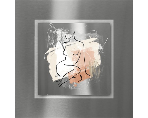 Tableau mural avec représentation abstraite de femme dans un cadre en métal