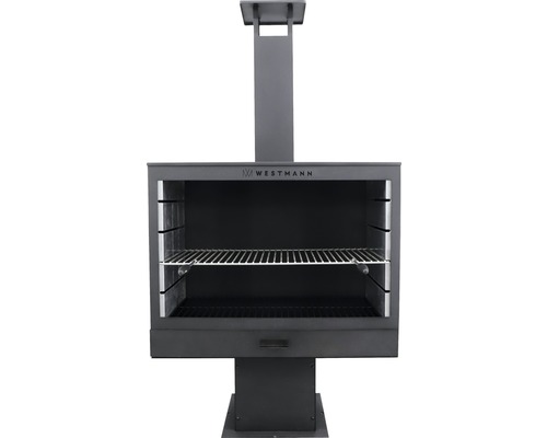Cheminée de jardin Westmann avec fonction de barbecue 160 x 80 cm acier noir Cheminée barbecue Westmann avec grille