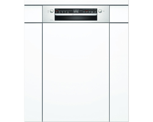 Lave-vaisselle intégré dans une cuisine blanche.