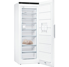 Congélateur armoire avec plusieurs tiroirs et porte ouverte