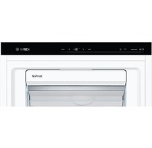 Vue intérieure d''un congélateur avec fonction NoFrost et affichage électronique de la température de Bosch