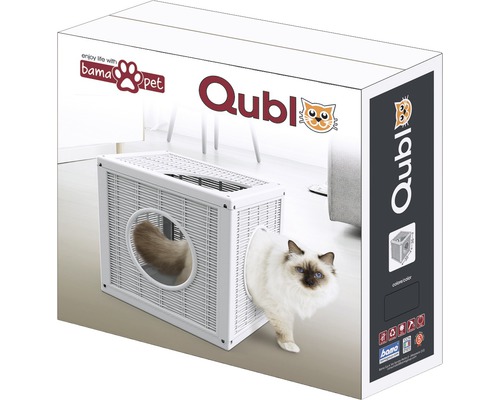 Emballage d''une niche pour chat blanche avec deux chats