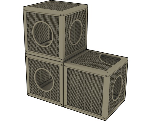 Maison pour chat composée de trois cubes avec entrées rondes