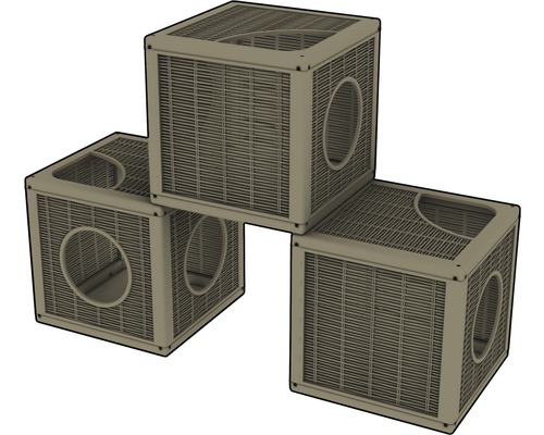 Trois cubes de niche pour chat empilés avec entrée latérale