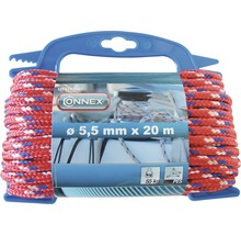 Corde en polyester tressée rouge bleu Ø 5,5 mm longueur 20 m
