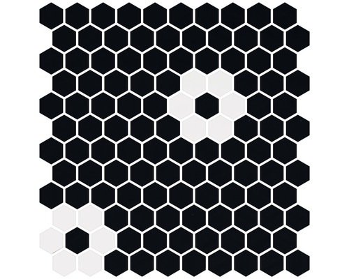 Mosaïque pour piscine motif hexagonal 2 29x30 cm Mosaïque avec éléments hexagonaux noirs et blancs