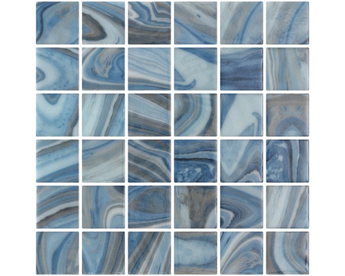 Mosaïque pour piscine Penta Tourmaline bleu 31x31cm Carreaux de mosaïque en verre carrés avec motif marbré