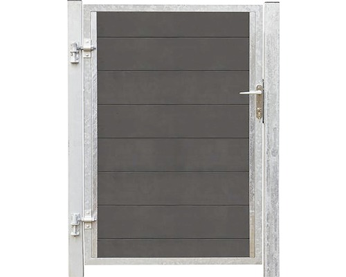 Portail à un vantail PLUS Futura gauche y compris poteaux argent 99 x 145 cm gris ardoise Portail de jardin en métal avec remplissage en plastique