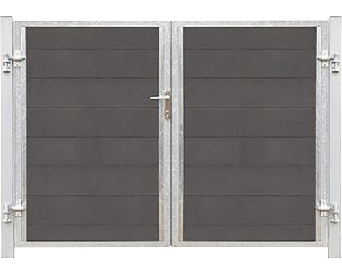 Portail double PLUS Futura gauche y compris poteaux argent 197 x 145 cm gris ardoise Portail double en métal avec remplissage