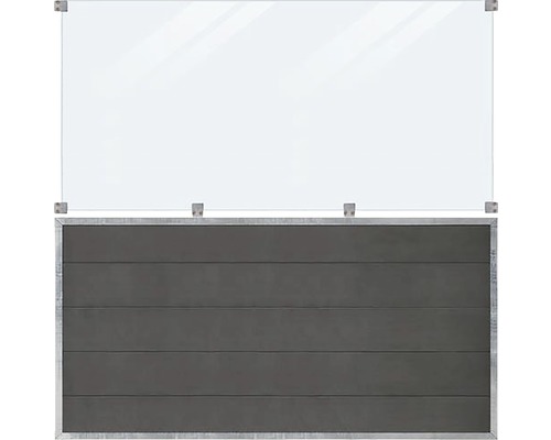 Élément principal PLUS Futura verre transparent 89 cm 180 x 180 cm gris ardoise Clôture d''intimité avec élément en verre et lames horizontales