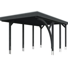 Carport simple SKAN HOLZ Friesland kit 5 avec panneaux de toiture en aluminium et ancrage pour poteaux H 314 x 555 cm gris