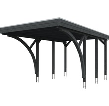 Carport simple SKAN HOLZ Friesland kit 6 avec panneaux de toiture en aluminium et ancrage pour poteaux H 314 x 555 cm gris