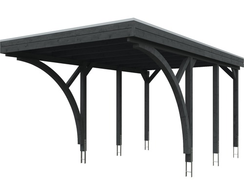 Carport simple SKAN HOLZ Friesland kit 6 avec panneaux de toiture en aluminium et ancrage pour poteaux H 314 x 555 cm gris