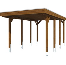 Carport simple SKAN HOLZ Friesland avec film d'étanchéité pour toiture en EPDM et ancrage pour poteaux H 314 x 555 cm noyer