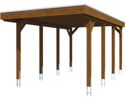 Abri de voiture en bois avec poteaux métalliques