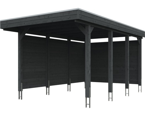 Carport en bois avec toit plat et parois latérales