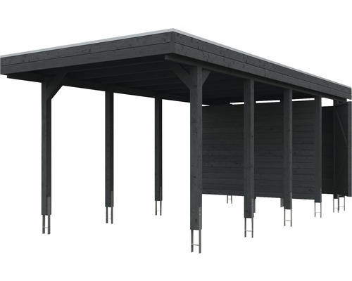 Carport en bois avec toit plat et parois latérales