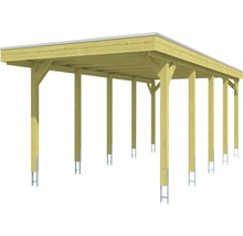 Carport simple SKAN HOLZ Friesland avec film d'étanchéité pour toiture en EPDM et ancrage pour poteaux H 314 x 708 cm imprégné