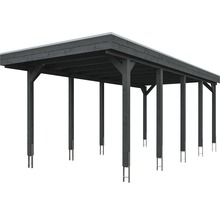 Carport simple SKAN HOLZ Friesland avec panneaux de toiture en aluminium et ancrage pour poteaux H 314 x 708 cm gris