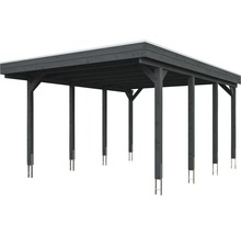 Carport simple SKAN HOLZ Friesland avec film d'étanchéité pour toiture en EPDM et ancrage pour poteaux H 397 x 555 cm gris