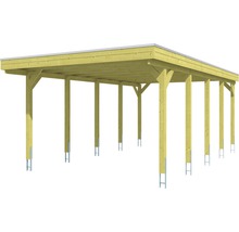 Carport simple SKAN HOLZ Friesland avec film d'étanchéité pour toiture en EPDM et ancrage pour poteaux H 397 x 708 cm imprégné
