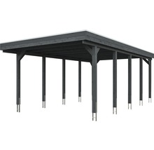 Carport simple SKAN HOLZ Friesland avec film d'étanchéité pour toiture en EPDM et ancrage pour poteaux H 397 x 708 cm gris