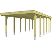 Carport simple SKAN HOLZ Friesland avec film d'étanchéité pour toiture en EPDM et ancrage pour poteaux H 397 x 860 cm imprégné