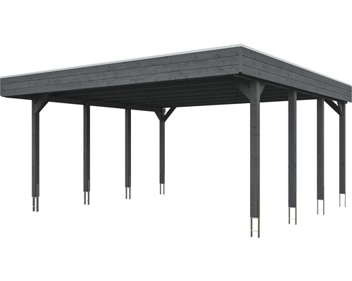 Carport en bois avec toit plat et piliers de soutien