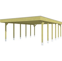 Carport en bois avec toit plat et poteaux de soutien