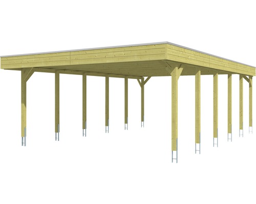 Carport en bois avec toit plat et poteaux de soutien