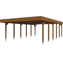 Doppelcarport SKAN HOLZ Friesland inkl. Aluminium-Dachplatten und H-Pfostenanker 557 x 860 cm nussbaum