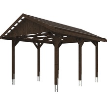 Carport simple SKAN HOLZ Wallgau avec lattis et ancrage pour poteaux H 380 x 500 cm noyer
